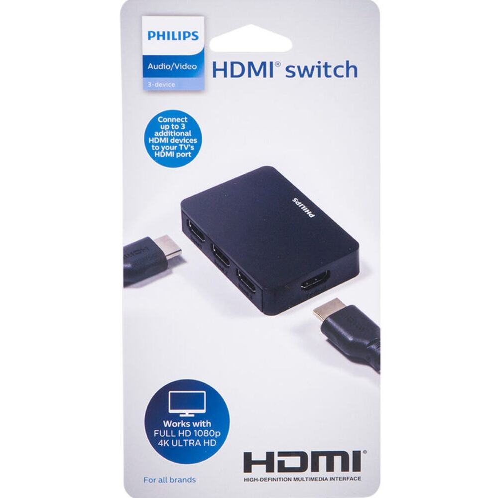 NEW Philips HDMI Switch 3 device ports with Full HD 4K Ultra TV Monitor Media!